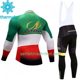 Radbekleidung Radtrikot Langarm + Lang Trägerhose 2017 Astana Pro Team Winter Thermal Fleece N004